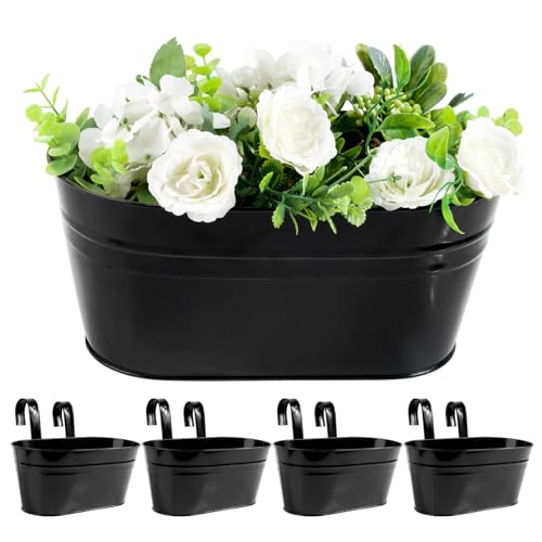 ABSDON 4pcs Blumentopf Hängend, Blumentöpfe zum Aufhängen mit Abnehmbaren Haken Balkon Blumentopf Für Balkon Garten Wand Innen und Außenbereich 27 * 14,5 * 12cm