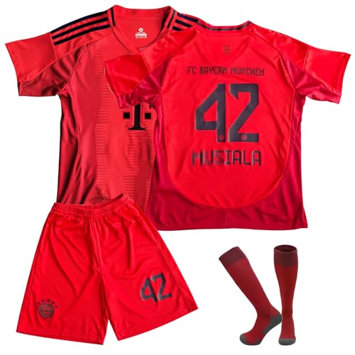 COQOYO Fussball Trikot Kinder Set, JM42 Heim Fußballtrikot für Jungen und Mädchen von 12-13 Jahre, Atmungsaktives und Schnelltrocknendes Fußball Trainingstrikot mit Kurzarm Shorts Socken, Rot