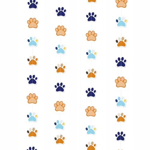 Hunde-Party-Banner Dekorationen Pfoten-Papiergirlande Hund Geburtstag Papier hängende blau orange Hundepfotenbanner für Kinder Let's Pawty Dog Haustier Geburtstag Party Supplies