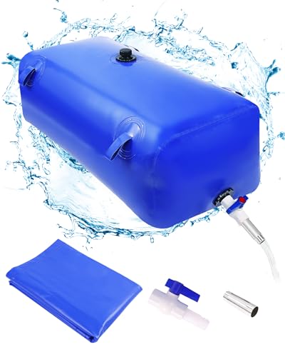 Ezcasch Tragbare Wasserspeicherblase - 102gal/450L Große Kapazität Wasserspeicherbehälter - Tragbarer PVC Wasserbehälter mit Ventilen Faltbarer Wassertank für den Außeneinsatz Blau