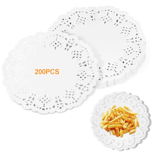 ZKGYUS 200 Stück Tortenspitze,Rund Papier Spitzendeckchen Tortenspitze Papier Tortenpapier Untersetzer Deckchen Kuchen Verpackung Papier Pad für Hochzeiten Geburtstagsfeier Geschirrdekoration 4,5"