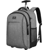 MATEIN Schulrucksack mit Rollen, Business Trolley Leicht Handgepäck Flugzeug Reiserucksack Herren 17 Zoll Laptoptasche Reisetasche mit Rädern Damen Schultrolley Wheeled Backpack für Arbeit, Uni, Grau