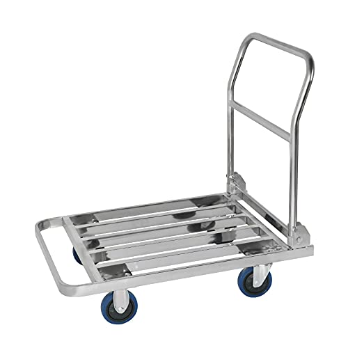 Plattformwagen, Schubkarre, Faltbarer Handwagen, robuster Schubkarre aus rostfreiem Stahl, Pritschenwagen mit ausgehöhlter Plattform für den Transport von Gepäck, Gepäck, Umzugstransport, ro