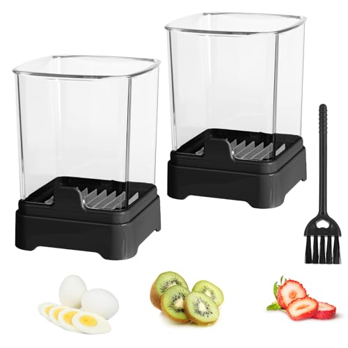 2 Stück verbesserter Obstschneider, Erdbeerschneider mit Druckplatte, abnehmbarer Tassenschneider, schneller Obstschneider für Banane, Trauben, Ei, Gemüse, kreativer Erdbeerschneider, Küchenhelfer