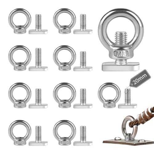 EXLECO 10 Stück M8 Ringmutter M8*20mm Hammerkopfschrauben Edelstahl Ringschrauben Schraubösen Augenschraube Ösen Edelstahl Augenmutter Pflanzenhalter Zurrösen für Anhänger Gewächshaus Gurken Rankhilfe