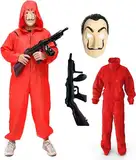 TK Gruppe Timo Klingler Kostümheld® 3 in 1 Unisex Kostüm Set - Haus des Geldes für Erwachsene Unisex mit Dali Salvador Maske, Gewehr, Anzug für Fasching & Halloween (XL-XXL / 180-200 cm)