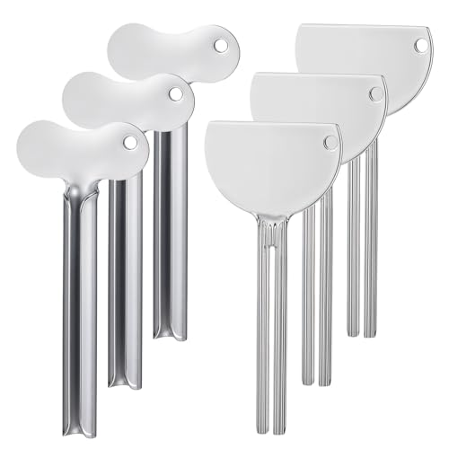 Dimeho 6 Stück Tubenquetscher Metall Tubenausdrücker Tubenpresse Edelstahl Tubenausdrückerschlüssel Edelstahl Zahnpastatubenausdrücker Tubenpresse Schlüssel für Zahnpasta, Kosmetik, Haarfärbemittel