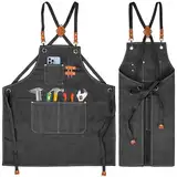 KOOOGEAR Multifunktionale Schürze aus Segeltuch,Arbeitsschürze,Schweisserschürze,Grill Kochschürze,erstellbarem Gürtel Geeignet Leinenschürze geeignet für Küche, Garten, Schmiede, Werkstatt (Schwarz)