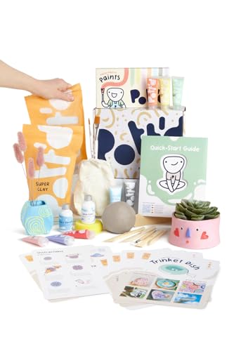 Pott'd Ton Töpferset für Anfänger für zuhause - Lufttrocknend. DIY Set für Erwachsene. Enthält: Lufttrocknenden Ton, Werkzeuge, Farben, Pinsel, Dichtmittel, Anleitung
