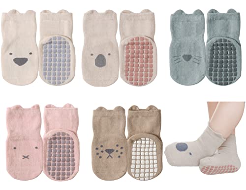 Exemaba Rutschfeste Socken für Baby Mädchen Jungen 5 Paar Kinder Anti Rutsch Socken Sportsocken Stoppersocken (M, 5 Farben)