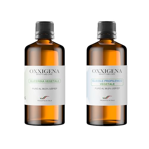 Oxxigena - BIO Neutral 1 L Base Kit, mit reinem flüssigen pflanzlichen Glyzerin ≥ 99,5% (500 ml) + BIO reinem flüssigen pflanzlichen Propylenglykol (500 ml), 50 VG / 50 PG, 100% Made in Italy