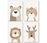 LAVEMA Bilder Babyzimmer Deko | Kinderzimmer Poster Tiere Beige | Poster A3 (30x42cm) ohne Bilderrahmen | Deko Bilder Kinderzimmer Mädchen und Jungen