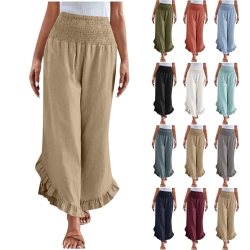 Leinenhose Damen Lang Sommerhose Leicht Casual Hosen Übergröße Jogginghose Baumwolle Leinen Freizeithose Frauen Weite Hose Sommer Locker Strandhose Bequeme Atmungsaktive Loose Pants Yogahose S-XXL