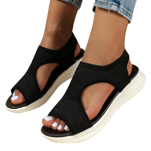 Angebote des Tages Heute, Orthopädische Sandalen Damen Sommer Waschbare Slingback Orthopädische Slide Sport Sandalen mit Weiche Fussbett Bequem Sommerschuhe Casual Strick Sandalen Plateau Sandalen
