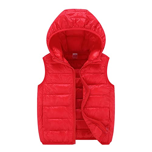 TinaDeer Kinder Jungen Mädchen Weste Jacke Steppweste mit Kapuze Baby Kleinkind Winterweste Frühling Herbst Winter Ärmellos Daunenweste Kapuzenweste für 3-12 Jahre Unisex (Red, 6-8 Years)