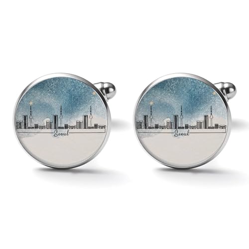 Freecustom Manschettenknöpfe Südkorea, Seoul-Skyline, Hemd, Manschettenknöpfe für Herren, Stolz, Heimatstadt, Wolkenkratzer, Stadt, Skyline, Manschettenknöpfe für Hochzeit, Trauzeugen, Schmuck,