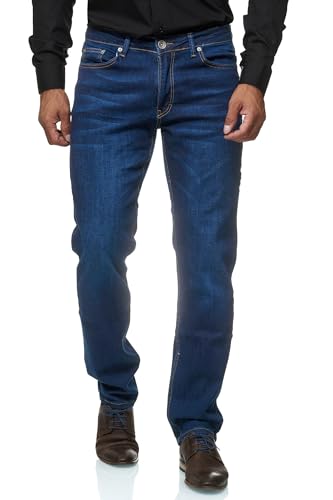 JEEL Herren-Jeans - Regular-Fit Straight-Cut - Stretch - Jeans-Hose Basic Washed 01-Navy 38W / 32L