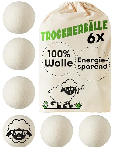 Trocknerbälle Wolle für Wäschetrockner 6er Set - ??????, ?????????? ?ä???? - 100% Öko Schafwolle - Energie sparen - Ideal für Daunen