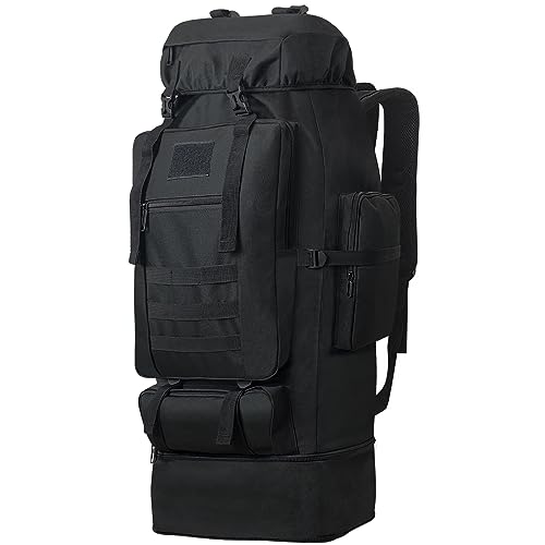 Lizbin 100L Camping Wanderrucksack, Militärischer taktischer Rucksack Molle Rucksack, extra großer Wanderrucksack, wasserabweisender Wander-Tagesrucksack, Outdoor-Sportrucksack, Sporttaschen (Schwarz)