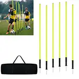 YRHome Slalomstangen Fussball Set 150cm Slalom Poles 6 Slalom Stangen mit Erdspieß Sprunghafte Agilität Stangen Fussball trainingszubehör für Koordinationstraining, Slalom, Fußball, Hundetrainingsset