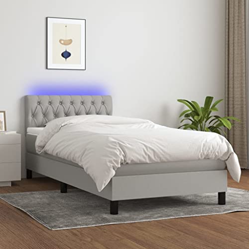 KOIECETA Boxspringbett mit Matratze & LED Hellgrau 100x200 cm Stoff