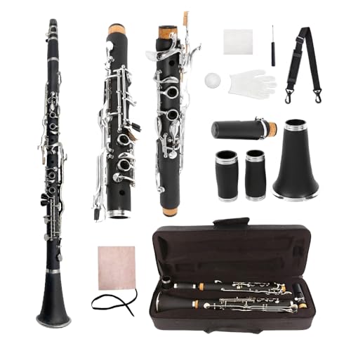 Yinfente Professionelle Klarinette, Ebonit-Holz, G-Schlüssel, flache Klarinette, 2 Fässer mit Etui, Tuch, Schilfzubehör (G-Key)