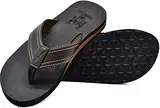 KuaiLu Flip Flops Herren Flach Weich Leder Bade Sandalen Comfy Breite Füße Badelatschen Yoga Schaum Sommer Strand Zehentrenner,Bräunen,46 EU