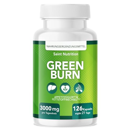 GREEN BURN® Appetitzügler Kapseln – Extrem Hochdosiert mit Glucomannan, Cholin, Vitamin B1 + B6 – Nahrungsergänzung für Frauen & Männer – Unterstützung für Abnehmen & Stoffwechsel – schnell & stark