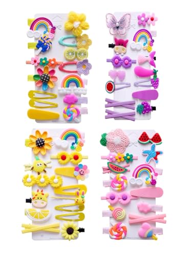 56 Stück süße Haarspangen, modische Haar-Accessoires für Mädchen, Blumen, Früchte, bunt, Regenbogen, Süßigkeiten, Desserts, niedliche Tier-Haarspangen-Set, rutschfeste Metall-Druckknöpfe