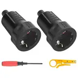HTTYHT 2 Schuko Kupplung IP44 Aussenbereich Schutzkontaktkupplung 16A 250V mit Knickschutz Schutzkontakt Kupplung Schwarz 2-Polig Schuko Kupplungen Wasserdicht Schukokupplung PVC mit Abisolierzange