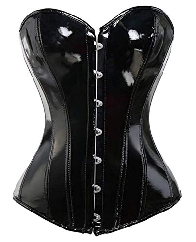 KUOSE Damen Body Shaper Dessous Gothic PVC Kunstleder Corsage Mieder Top Schwarz