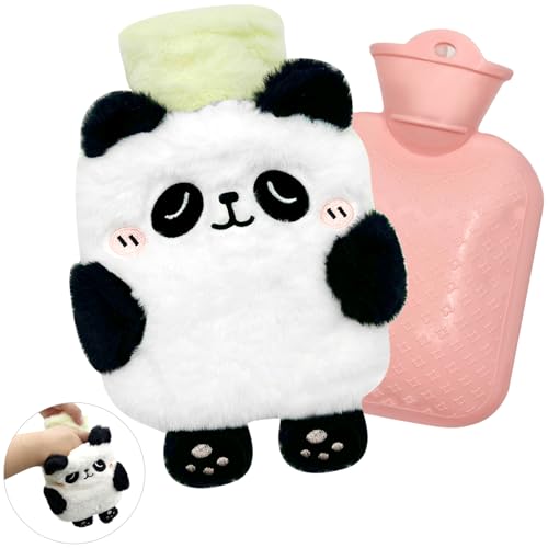 YeahBoom Wärmflasche Kinder,Panda Wärmflasche mit Handwärmerbezug,Wärmflasche mit Bezug Flauschig,Abnehmbare und Waschbare Wärmflasche,Premium Wärmflasche,Geprüft und Frei Von Schadstoffen