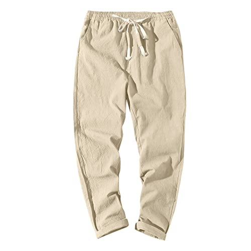 Hose Herren Kurze Herren Hosen Sommer Anzughose Herren Slim Herren-Baumwoll- Leinen-Normallack-Freizeithose japanischem Leinen, sportlich, schmale Hosenfüße Herrenhose Schwarz Stoff (Khaki, M)