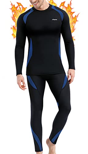 Thermounterwäsche Herren, Skiunterwäsche Winter Thermowäsche Set Funktionsunterwäsche Warm Weich Funktionswäsche atmungsaktiv Thermo Unterwäsche Thermounterhemd Thermounterhose für Männer Blau L