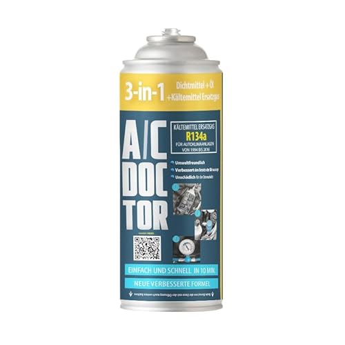 A/C Doctor 3in1 Dichtmittel + Öl + Kältemittel Ersatzgas R134A für Autos von 1995 bis 2016