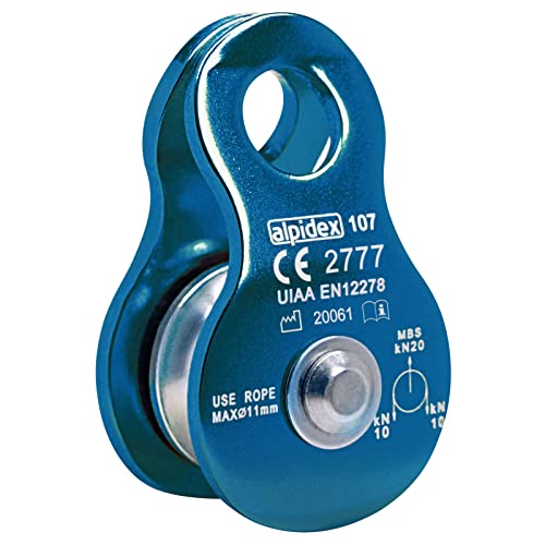 ALPIDEX Seilrolle Umlenkrolle 20 kN - Mobile Pulley Flaschenzug - für Seile bis 11 mm Durchmesser - EN12278, Farbe: blue