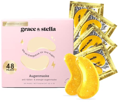 Grace & Stella - Augenpads Gegen Augenringe, Eye Pads Reduzieren Dunkle Augenringe, Augenpads Gegen Tränensäcke und Falten, Kühlende und Erfrischende Augen Pads Masken, Gel-Eyepads [48 Paare, Gold]