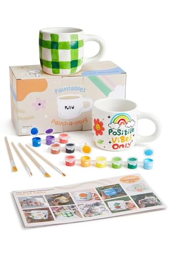 Pott'd Paintables Keramik-Bemalen-Set mit Tassen zum Bemalen für Erwachsene, Set enthält Tassen, Farben, Pinsel und Malinspirationen zum Bemalen von Keramik