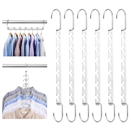 6 Stück Platz Max Kleiderbügel, 26CM Kleiderbügel Platzsparend Metall, Platzsparende Kleiderbügel Silber, Multipurpose Hanger kann 12 Kleidungsstücke aufnehmen