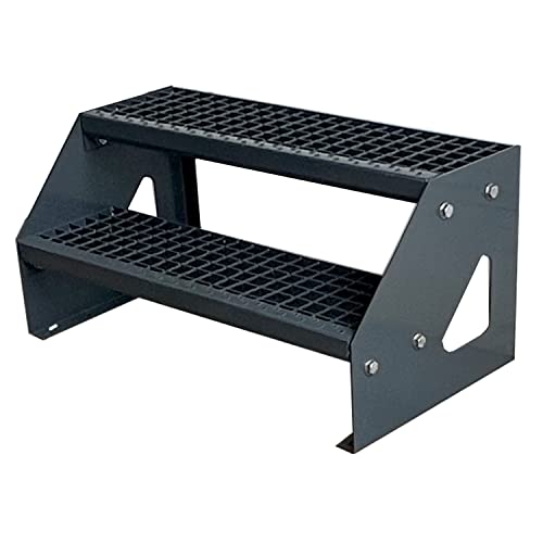 Kaminbau Mierzwa Premium Stahl Treppe Freistehend Verzinkt & komplett Anthrazit Pulverbeschichtet 2 Stufen (Breite 60 cm) (Höhe 38 cm) Wetterfest Gitterroststufe Gartentreppe