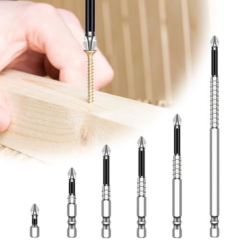 6 Stück High-Magnetic Screwdriver Drill Bit Set, Ochmagnetischer Schraubendreher-Bohrer-Satz, für Schlagbohrmaschine, Akkuschrauber, 25 50 65 70 90 150 mm