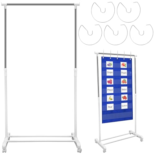 Fuyoooo Verstellbarer Taschendiagrammständer, Edelstahl, erweiterbarer Kartenständer mit Rollen, Rollanker, Diagrammhalter mit 5 Ringen, für Klassenzimmer, Zuhause, Bildungswerkzeuge, verstellbar bis