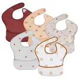 Soarwg Kids Baby Lätzchen mit Auffangschale Set 5 Stk Kleinkind Fütterlätzchen mit Auffangschale, Klettverschluss Superleicht Wasserdicht Waschbar Schmutzabweisend 003