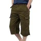 Generico Kurze Hose für Herren, Vintage, sportlich, leicht, atmungsaktiv, elegant, Bermudashorts, Baumwolle, mit großen Taschen, für den Sommer, kurze Cargohose, für die Arbeit, Fitnessstudio,