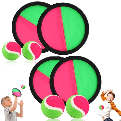 Huanmin Klettballspiel für Kinder, 8 er Klettballspiel Catch Ball Set, 4 Paddel und 4 Bälle,Fangballspiel, Klettspiel Wurf Spiel Kinder, Ballspiel Kin-der, Strandspiele, Spiele für Draußen ab 4 Jahre