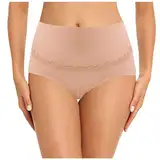 Damen Sexy Unterwäsche Set mit hoher Taille, große Größe, atmungsaktive Bauchstütze, verstellbare Schwangerschafts-Spitzen-Rippen-Slips Damen Hotpants Unterwäsche Sexy (Beige, L)