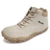 IceUnicorn Barfußschuhe Winter Barfuss Schuhe Damen Herren Breiter Zehenbox Traillaufschuhe Fitnessschuhe Minimalistische(Leder Beige,41EU)