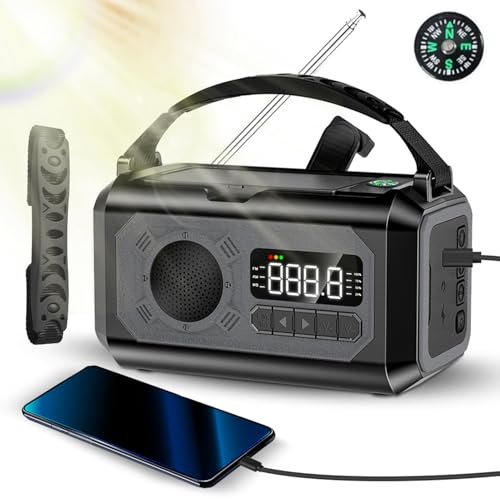 Notfall-Kurbel-Wetterradio, mit NOAA-Wetterwarnung, 12000 MAh, Solar-Handkurbel, AM/FM/WB-Radio mit Taschenlampe, Handy-Ladegerät, SOS, Kopfhöreranschluss, Kompass für Zuhause,