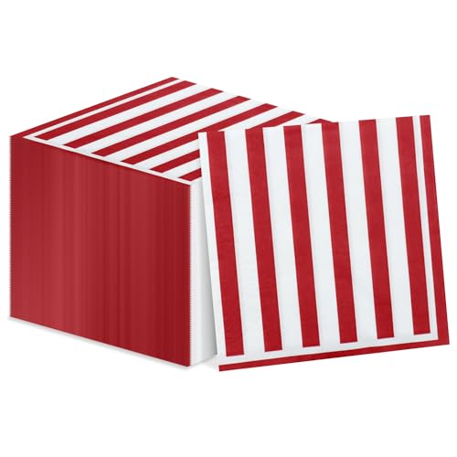 100 Stück rot und weiß gestreifte Servietten Karneval Zirkus Party Servietten Karneval Papierserviette für Karneval Zirkus Party Kindergeburtstag Babyparty