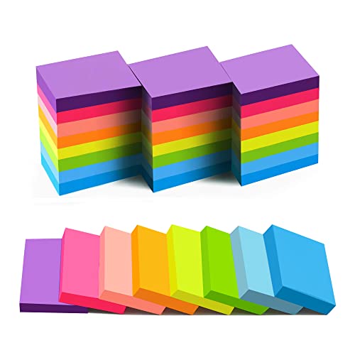 24 Packung Farbige Haftnotizen 51 x 38 mm, Selbstklebende Klebezettel, Helle Haftnotizzettel Bunte Rechteckig Sticky Notes für Büro Zuhause Schule Sitzung, 75 Blätter/Block